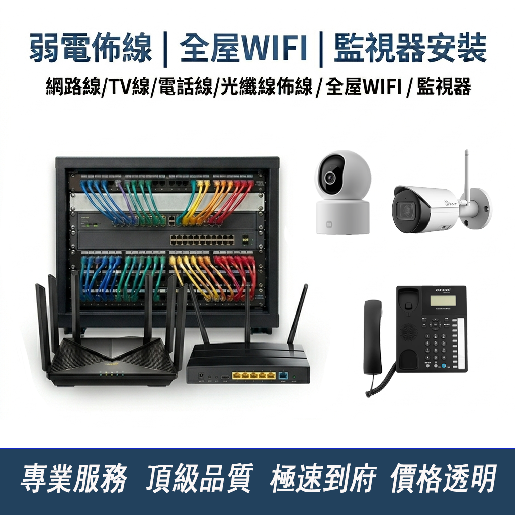 弱電施工|網路線|TV線|電話線|光纖線|全屋WIFI|監視器安裝